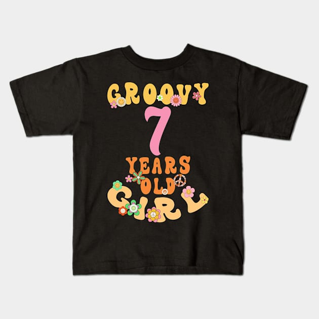 Groovy 7 Years Old Girl 7th Birthday Kids T-Shirt by elillaa